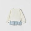 Hot * Zara Textured Striped Mixed Sweatshirt Oyster White