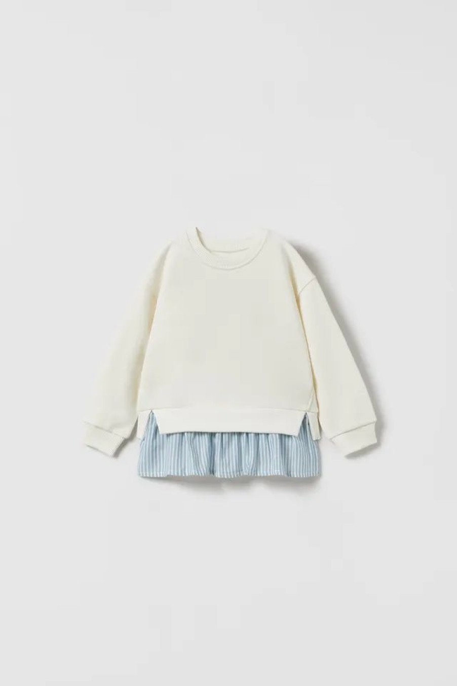 Hot * Zara Textured Striped Mixed Sweatshirt Oyster White