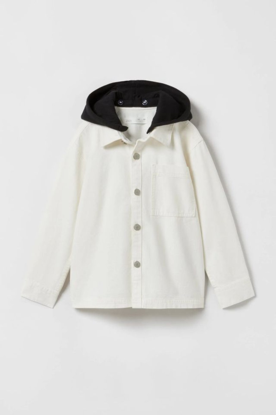 Clearance * Zara Removable Hood Twill Overshirt White