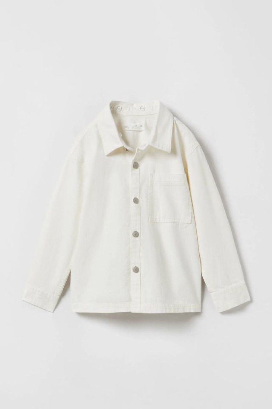 Clearance * Zara Removable Hood Twill Overshirt White