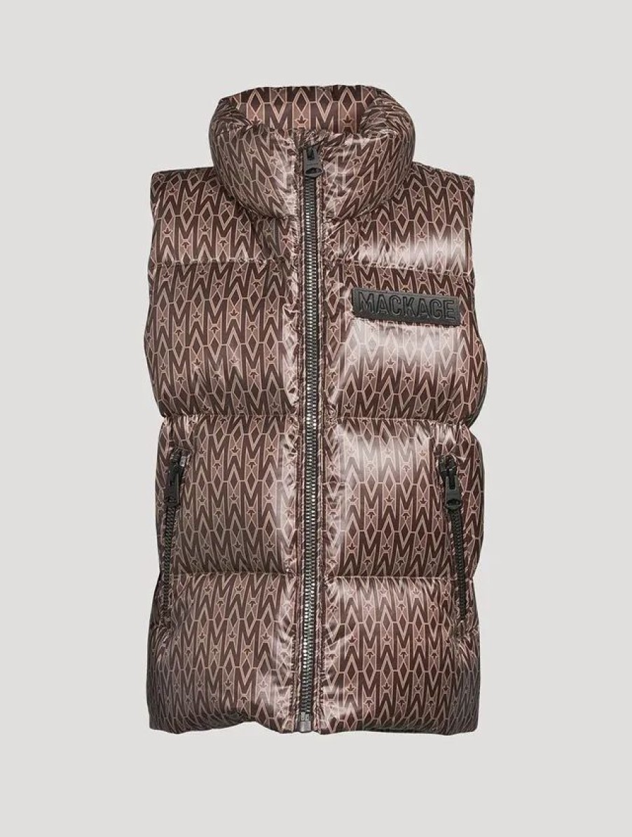 Best * Mackage Kids Charlee Light Down Puffer Vest In Monogram Print Coffee