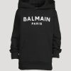 Hot * Balmain Kids Cotton-Blend Flock Logo Hoodie Black, White