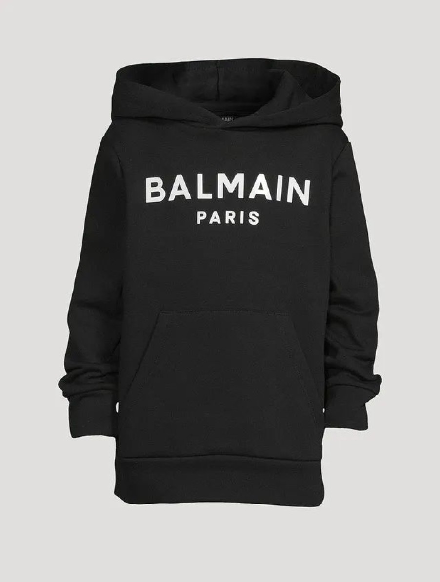 Hot * Balmain Kids Cotton-Blend Flock Logo Hoodie Black, White