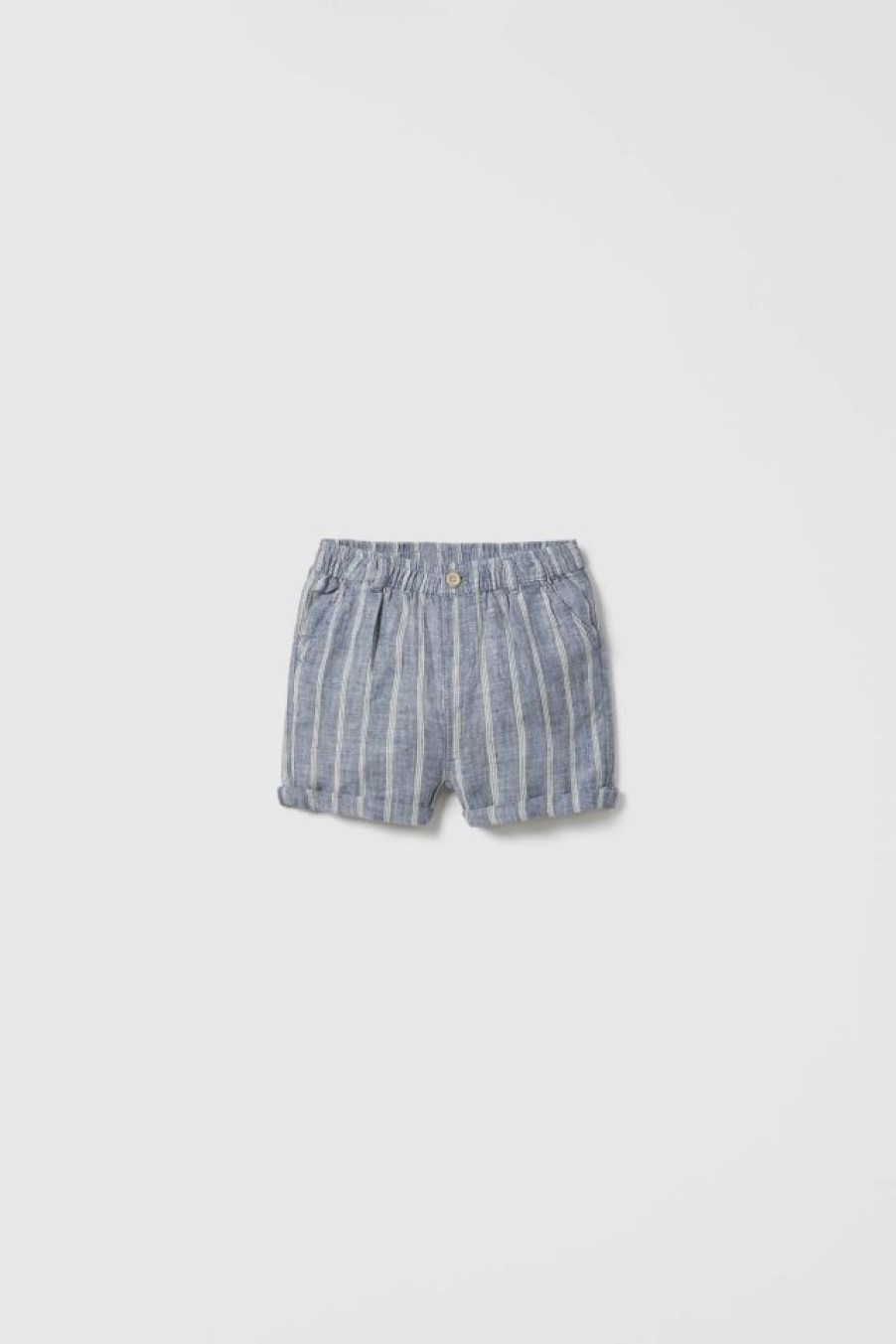 Hot * Zara Striped Linen Shorts Blue / White