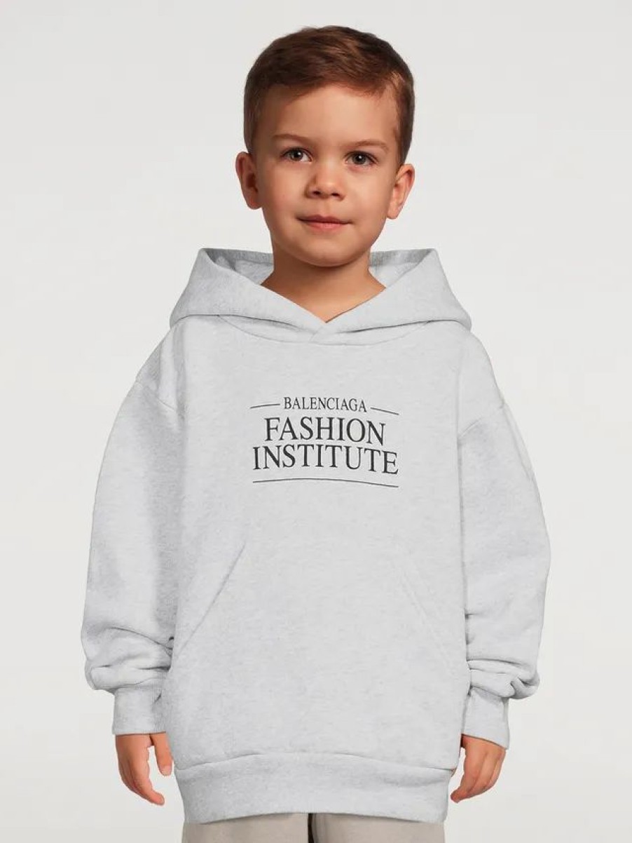 New * Balenciaga Kids Fashion Institute Hoodie Light Heather Grey, Black