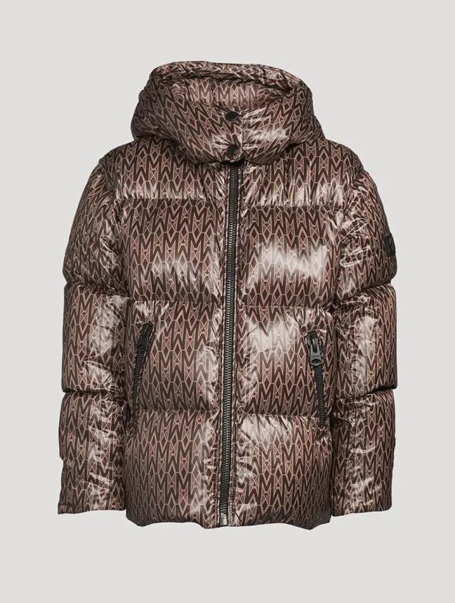 Clearance * Mackage Kids Jesse Light Down Jacket In Monogram Print Coffee