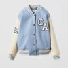 New * Zara Faux Leather Varsity Bomber Jacket Light Blue