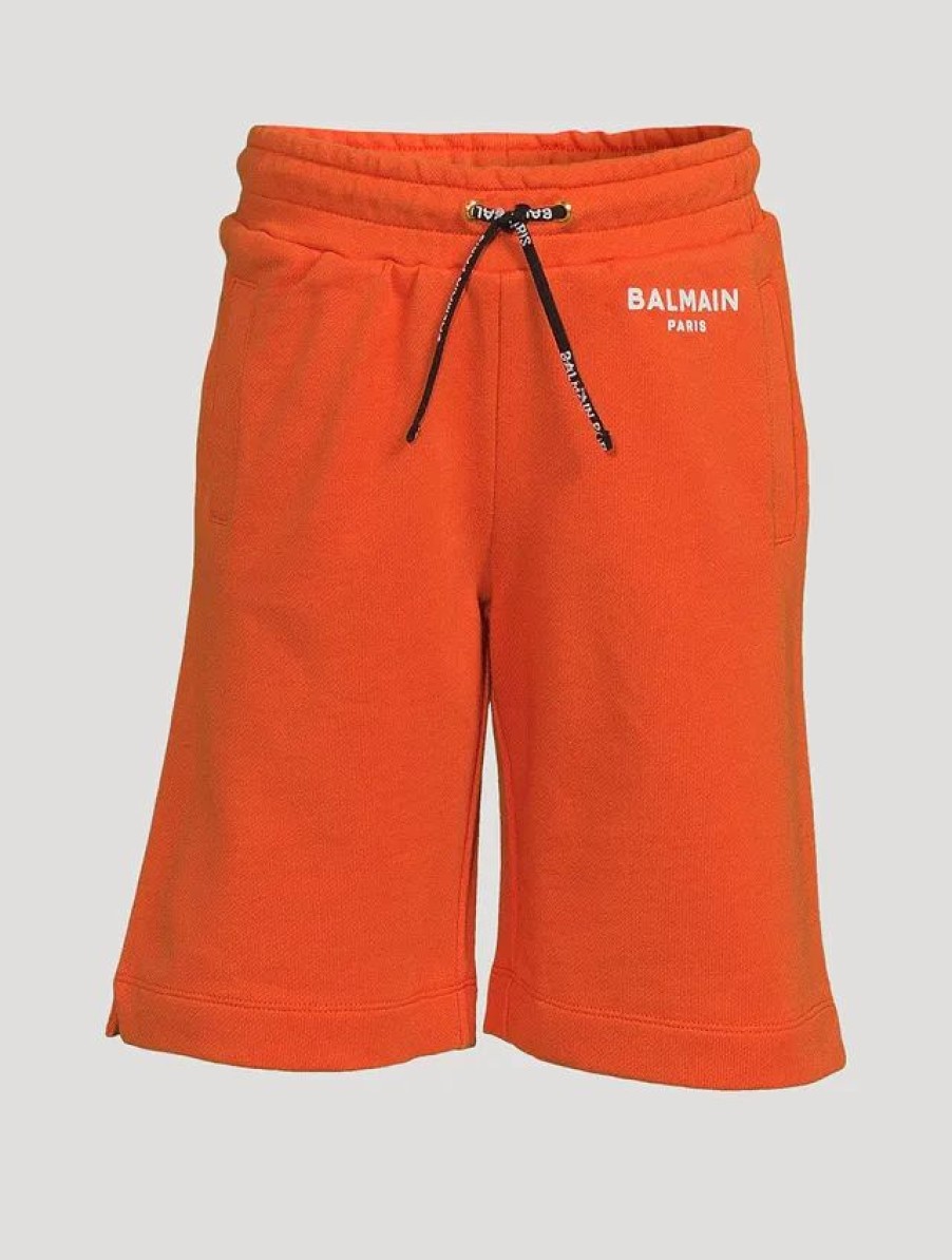 New * Balmain Kids Cotton Bermuda Shorts Orange