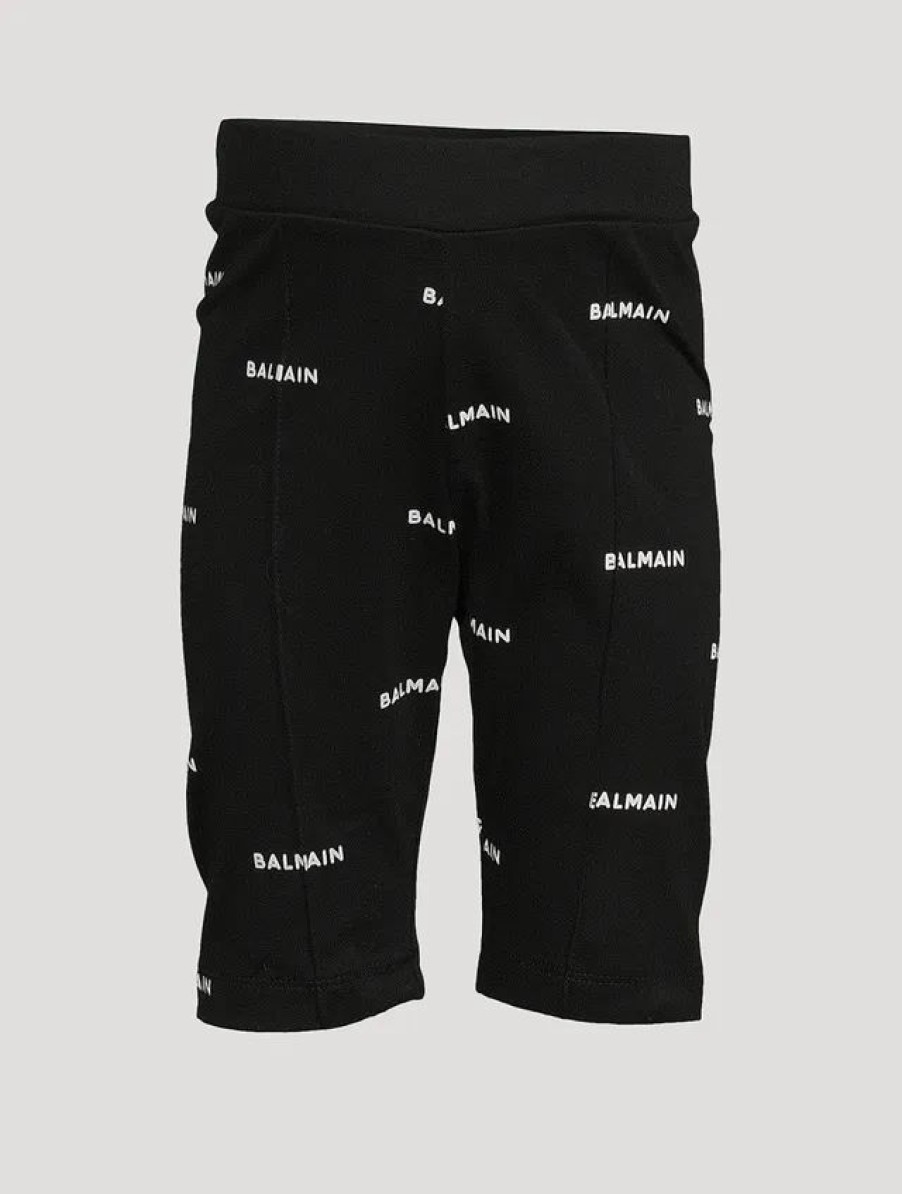 New * Balmain Kids Cotton Bike Shorts In Logo Print Black, White