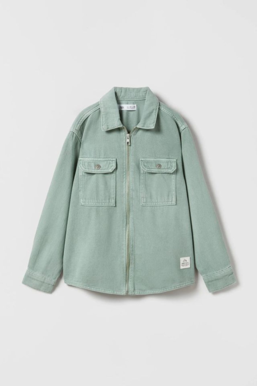 Hot * Zara Zippered Twill Overshirt Green / Blue