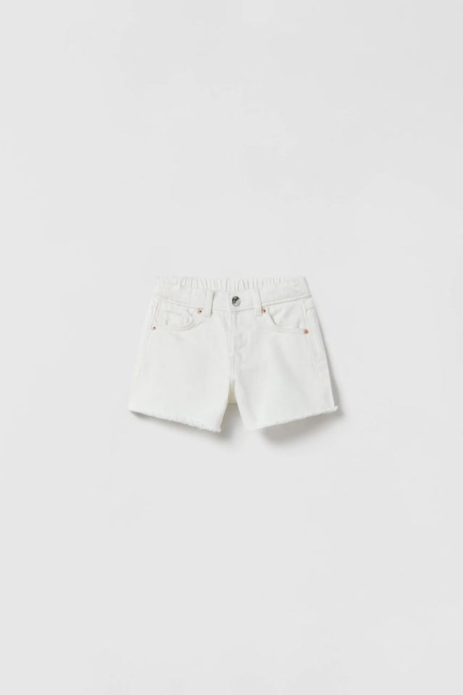 Online * Zara Frayed Denim Shorts Ecru